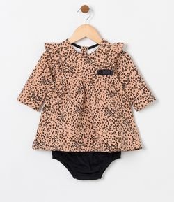 Vestido Infantil Estampa Animal Print com Calcinha - Tam 0 a 18 meses