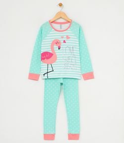Pijama Infantil Estampa de Flamingos - Tam 4 a 14