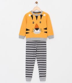 Pijama Infantil em Moletom com Estampa de Tigre - Tam 1 a 4