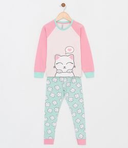 Pijama Infantil com Estampa de Gatinho - Tam 1 a 4
