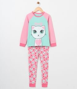 Pijama Infantil Estampa de Gatinho - Tam 5 a 14