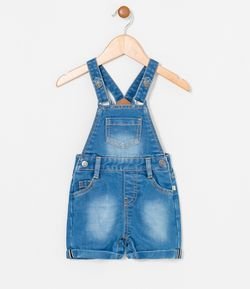 Jardineira Infantil Jeans com Lavagem - Tam 0 a 18 meses