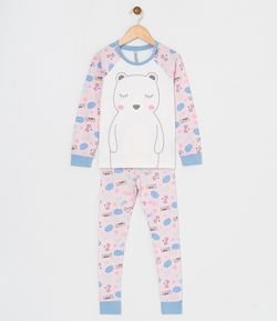 Pijama Infantil Algodão com Estampa Urso - Tam 2 a 14