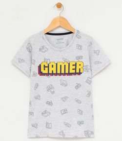 Camiseta Infantil Estampa Gamer - Tam 5 a 14 anos