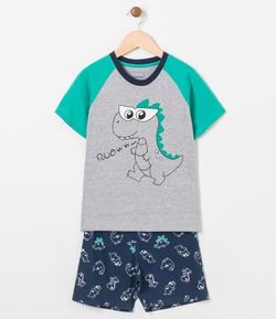 Pijama Infantil Estampa Dinossaouro de Óculos Brilha no Escuro - Tam 1 a 14