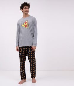Pijama Longo com Estampa Pizza Viko