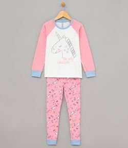Pijama Infantil Estampa de Unicórnios - Tam 4 a 14 anos