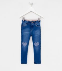Calça Infantil em Jeans com Aplicação de Coração - Tam 1 a 4 anos