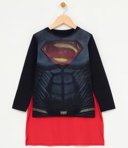 Camiseta Infantil Estampa Super Homem com Capa - Tam 2 a 10 anos