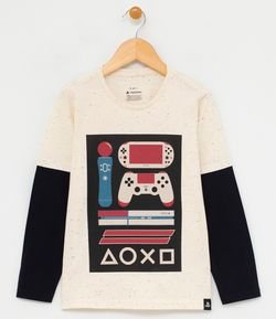 Camiseta Infantil Estampada Controle Playstation - Tam 5 a 14