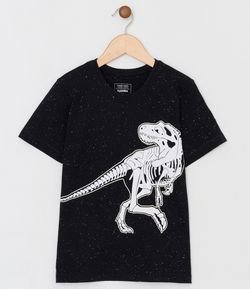Camiseta Infantil Estampa Dinossauro Brilha no Escuro - Tam 5 a 14