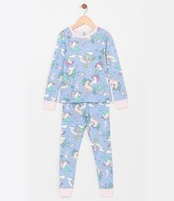 Pijama Infantil Estampas de Unicórnios - Tam 5 a 14 anos