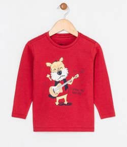 Camiseta Infantil com Estampa Cachorrinho de Guitarra - Tam 1 a 4