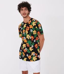 Camiseta Manga Curta Estampa Mickey Floral 