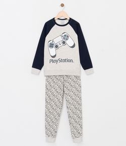 Pijama Infantil em Moletom Estampa Playstation - Tam 5 a 14