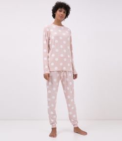 Pijama Manga Longo Estampa Poá com Calça Legging 