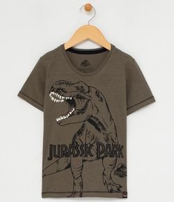 Camiseta Infantil Estampa Dinossaouro Brilha no Escuro - Tam 5 a 14