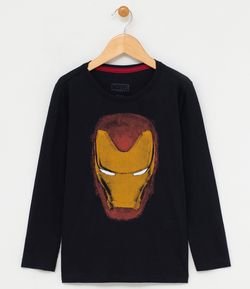 Camiseta Infantil Estampa Homem de Ferro Brilha no Escuro - Tam 4 a 10 anos