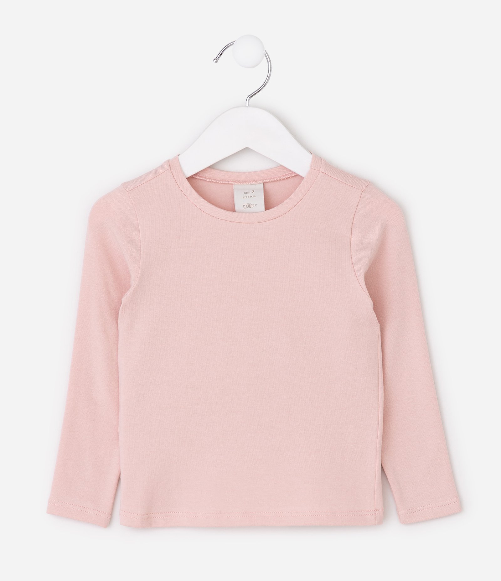 Blusa Infantil Básica em Cotton - Tam 1 a 5 anos Rosa Claro 3