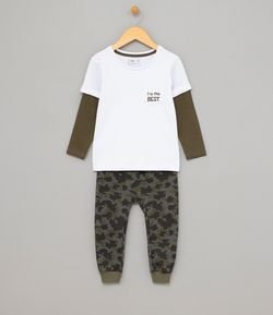 Conjunto Infantil Camiseta com Bolso e Calça Camuflada - Tam 1 a 4