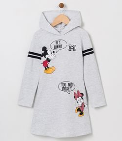 Vestido Infantil em Moletom com Capuz Estampas Mickey e Minnie - Tam 4 a 14