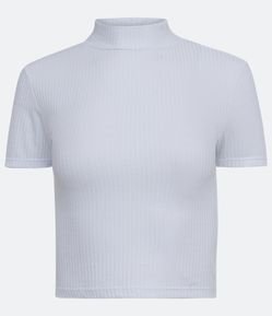 Blusa Curta em Ribana com Golinha Alta e Manga Curta