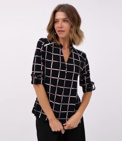 Blusa Xadrez Grid com Botões 