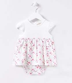 Vestido Body Infantil Estampa de Flamingo - Tam 0 a 18 meses