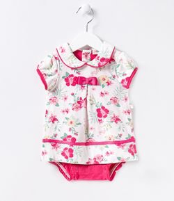 Vestido Body Infantil Floral com Gola Boneca - Tam 0 a 18 meses