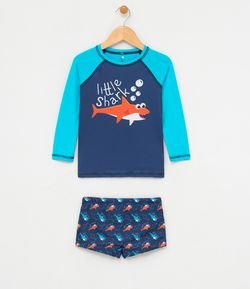 Conjunto Praia Infantil Camiseta com Estampa e Sunga Boxer - Tam 6 Meses a 4 Anos
