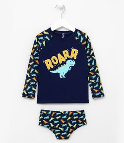 Conjunto de Praia Infantil Proteção UV Estampa de Dinossauros - 1 a 4 anos