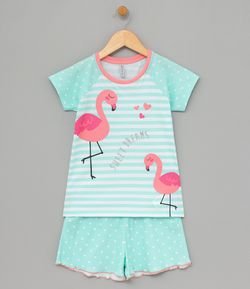Pijama Infantil Estampas de Flamingos - Tam 5 a 14 anos