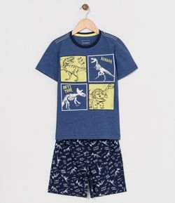 Pijama Infantil com Estampas Dinossauros Brilha no Escuro - Tam 5 a 15 anos