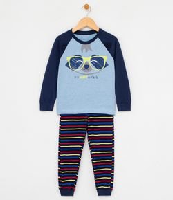 Pijama Infantil Estampa de Guaxinim Brilha no Escuro - Tam 1 a 4 anos
