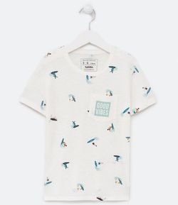 Camiseta Infantil Manga Curta Estampa Surf  - Tam 5 a 14