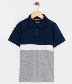 Camiseta Infantil Gola Polo com Recortes - Tam 5 a 14 anos