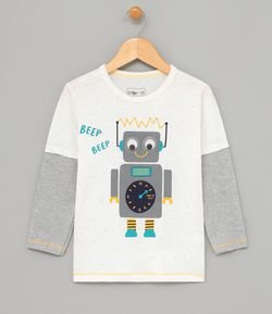 Camiseta Infantil Sobreposta Estampa de Robô Interativa - Tam 1 a 4 anos