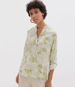 Camisa Manga Longa Estampa Folhagem 