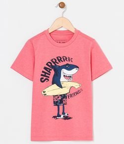 Camiseta Infantil com Estampa Tubarão Surfista - Tam 5 a 14