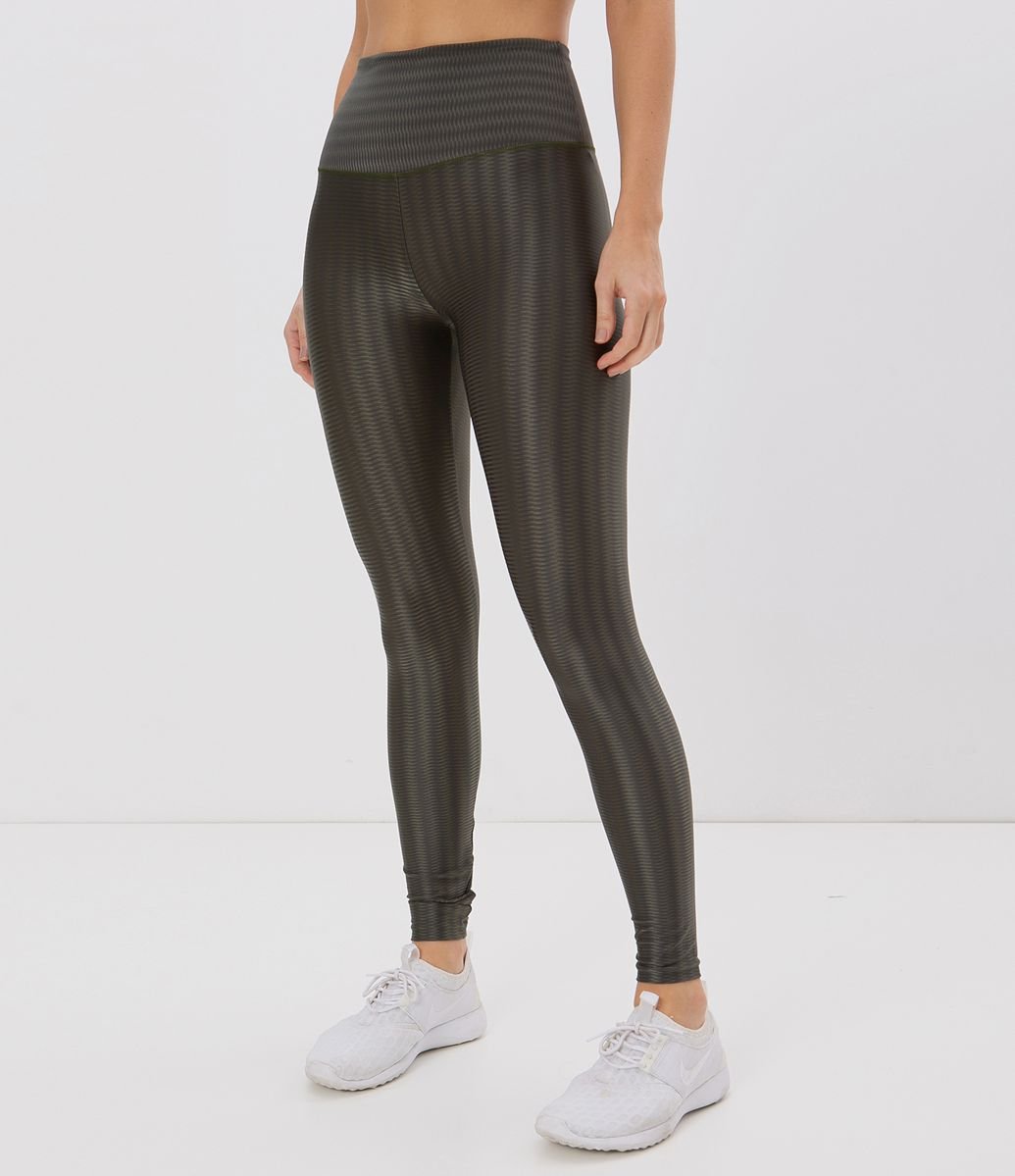 Calça Legging Esportiva Texturizada com Brilho e Cós Alto Verde