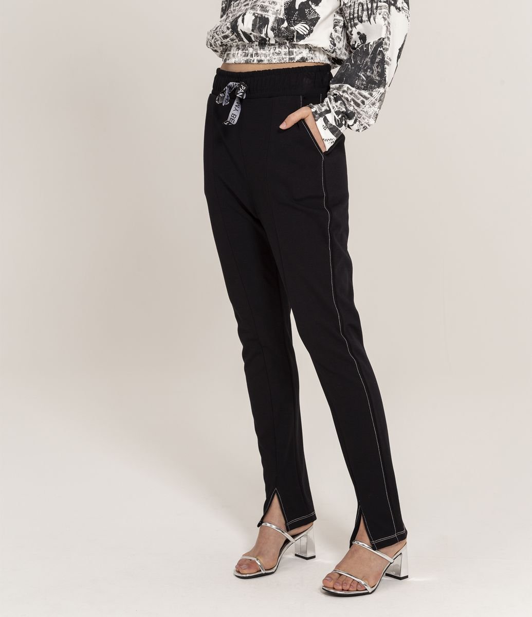 Calça Legging com Amarração e Fenda Preto - Renner