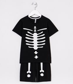 Pijama Infantil Estampa de Esqueleto Brilha no Escuro - Tam 2 a 12 anos