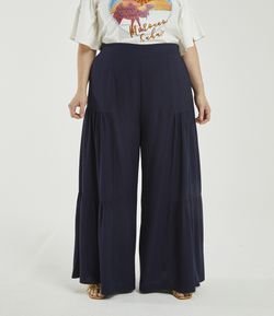 Calça Liso Pantalona com Franzidos Curve & Plus Size