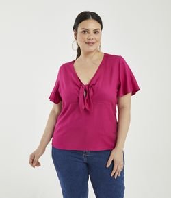 Blusa Lisa com Amarração no Decote Curve & Plus Size