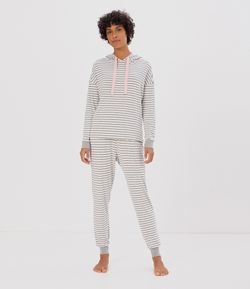 Pijama Manga Longa Listrado com Capuz 