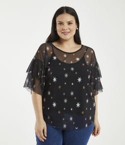 Blusa Estampada com Estrelas em Tule Curve & Plus Size