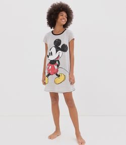 Camisola Manga Curta Listrada Estampa Mickey 