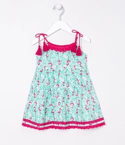 Vestido Infantil Estampa de Flamingos - Tam 1 a 4 anos