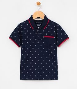 Camiseta Infantil Gola Polo Estampa de Barquinhos - Tam 1 a 4 anos