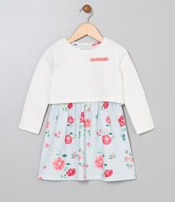 Vestido Infantil Floral com Blusão em Metalessê - Tam 1 a 4 anos
